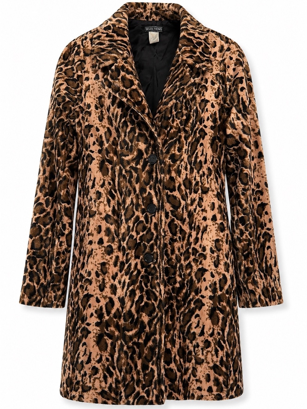 SELECTIONS Vintage Vegan Fur Leopard Print Women's Coat - Small